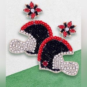 Red/Black Football Helmet Seed BeadGame Day Earrings